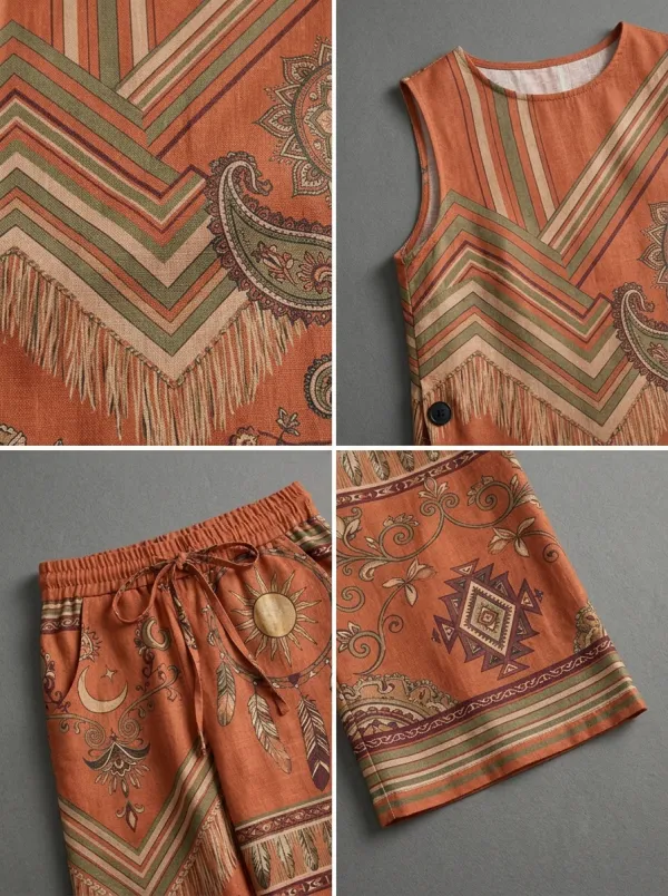 Women's Boho Paisley Sun Moon Printed Sleeveless Set