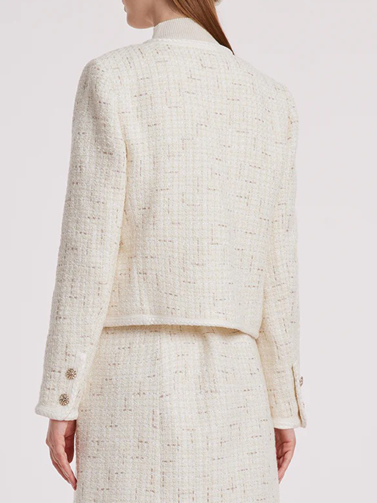 White Knitted Tweed Crop Jacket