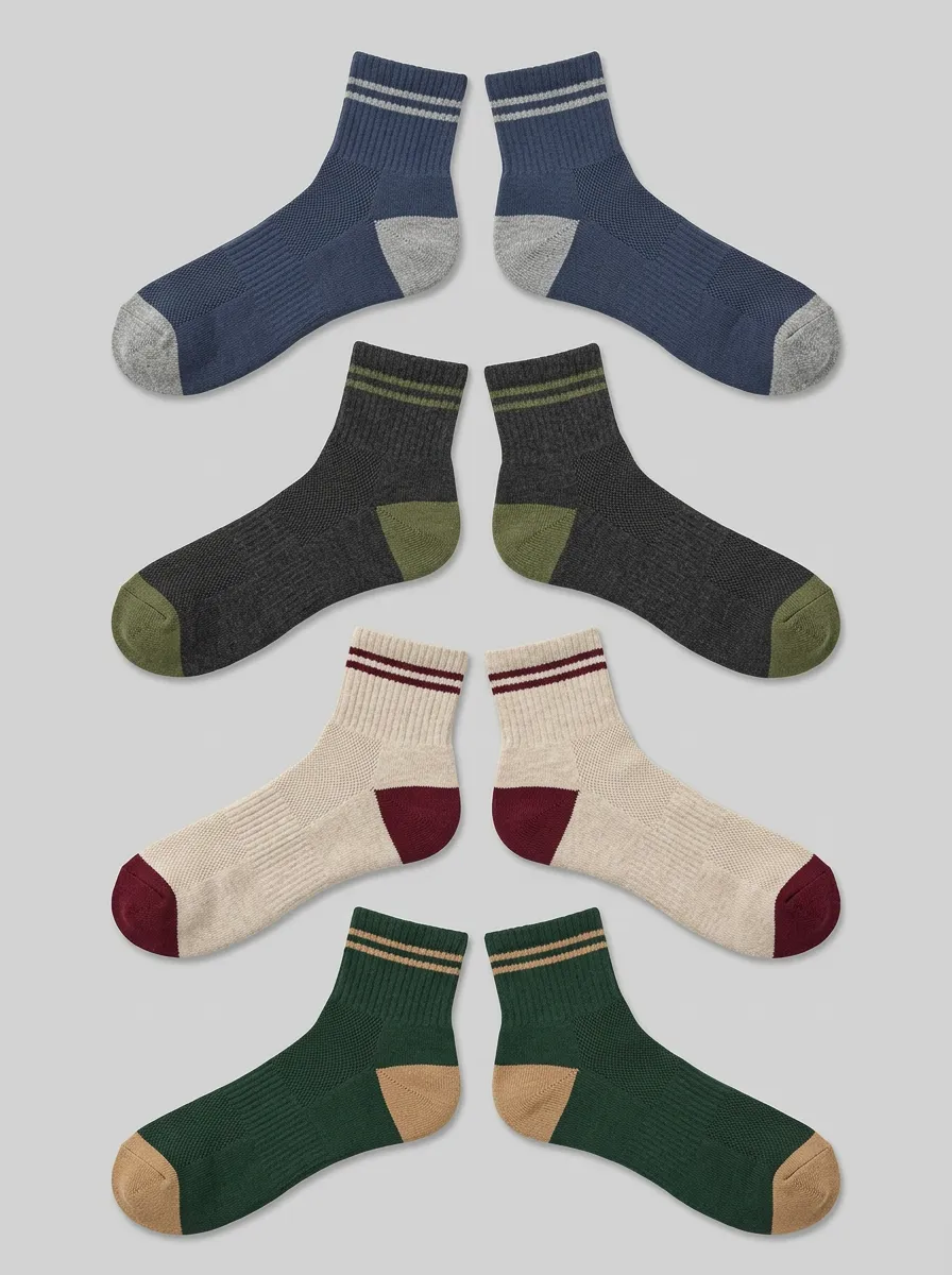 Men's Double-Stripe Colorblock Ankle Sock Set