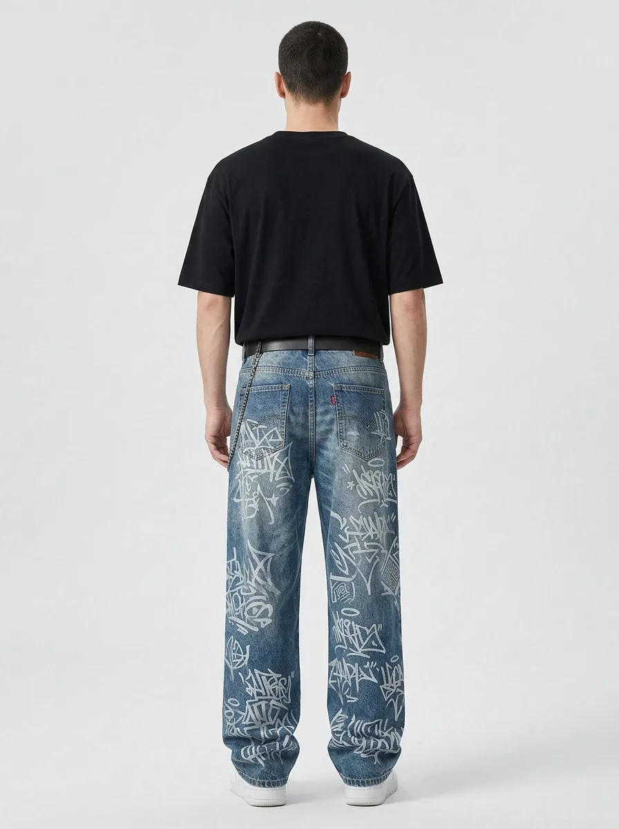 Unisex Urban Streetwear Graffiti Baggy Jeans