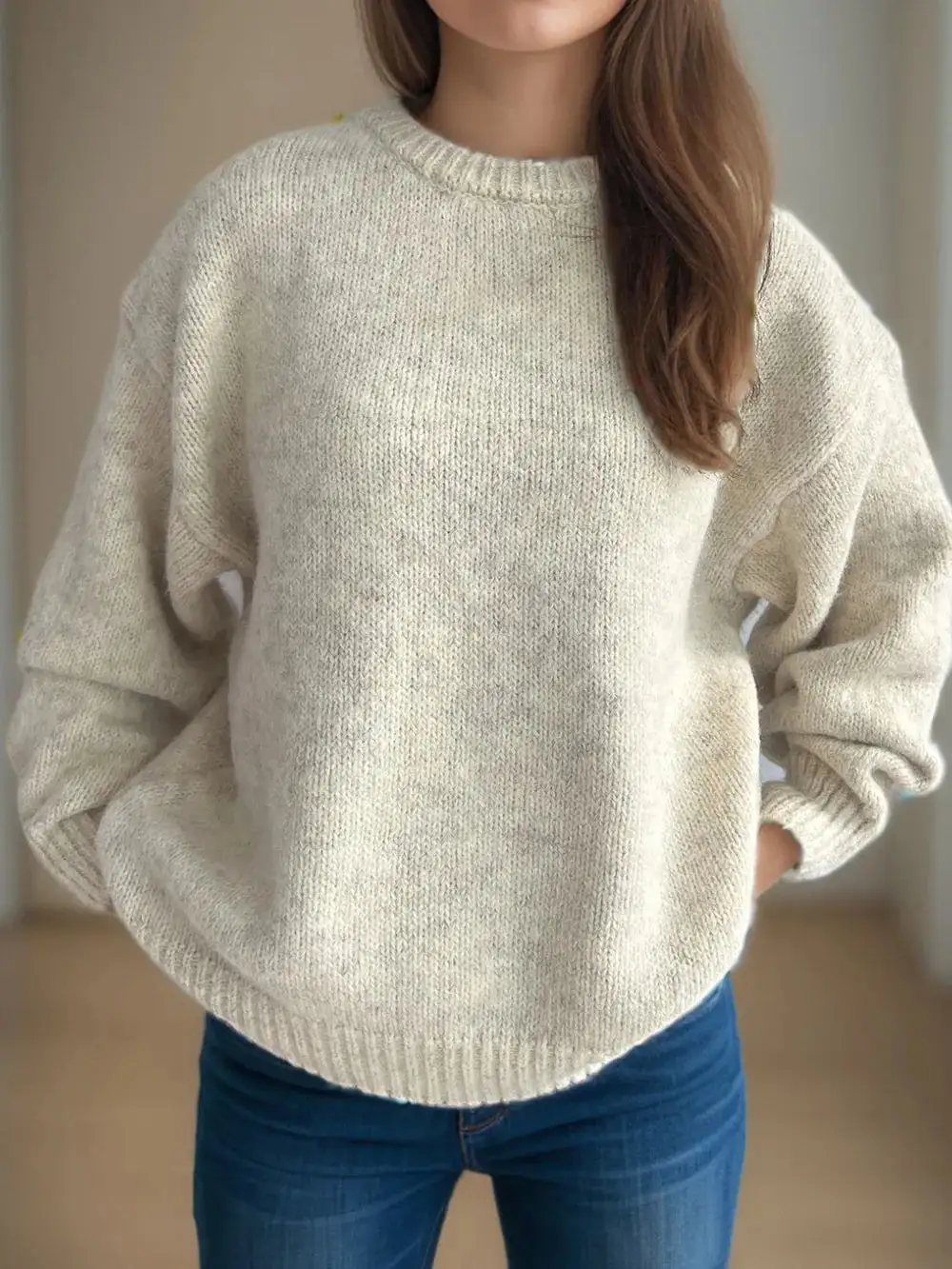 Versatile Long Sleeve Round Neck Sweater