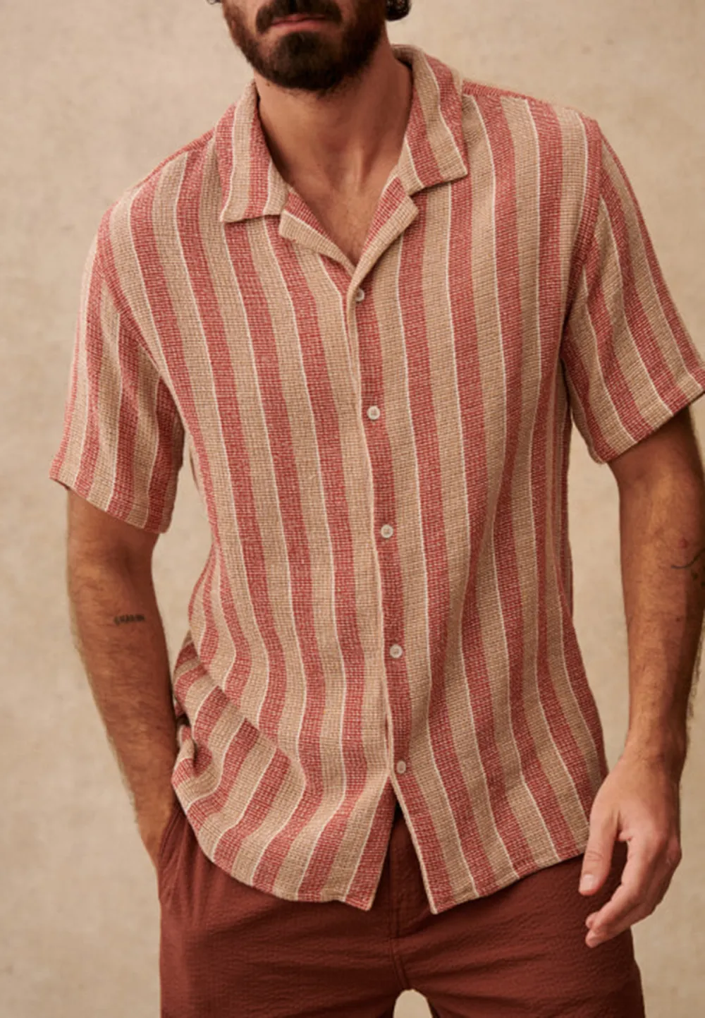 Shirt-Textured Rust / Beige stripes