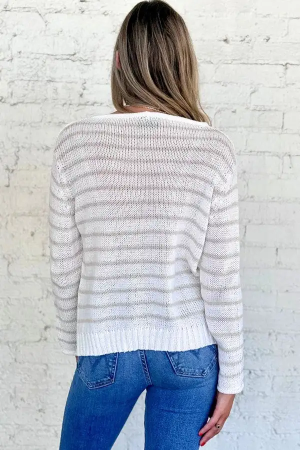 White and Pink Heart Pattern Knit Top