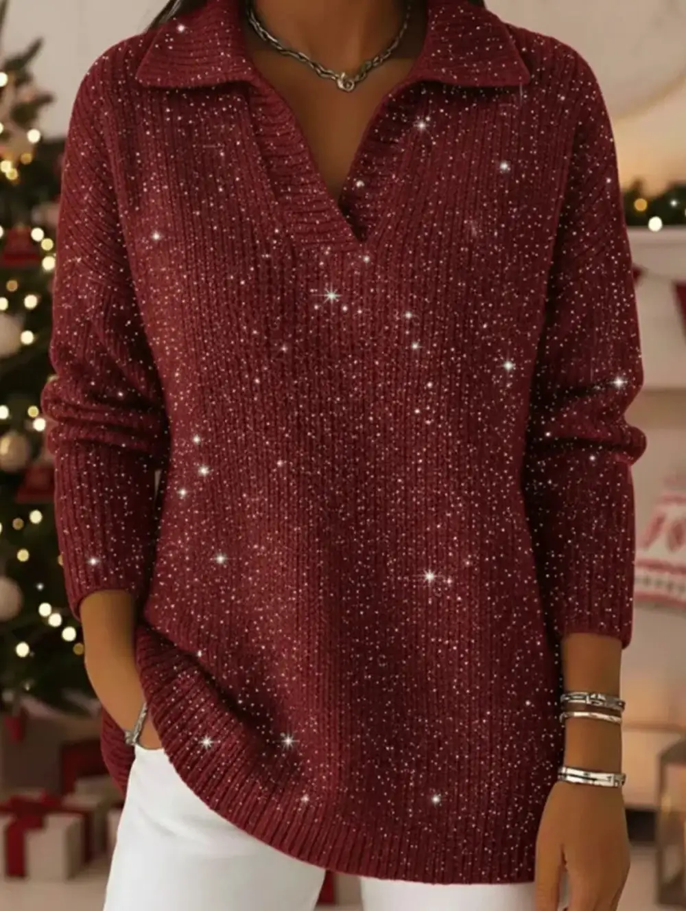 Long Sleeve Top with Sparkly Sweater