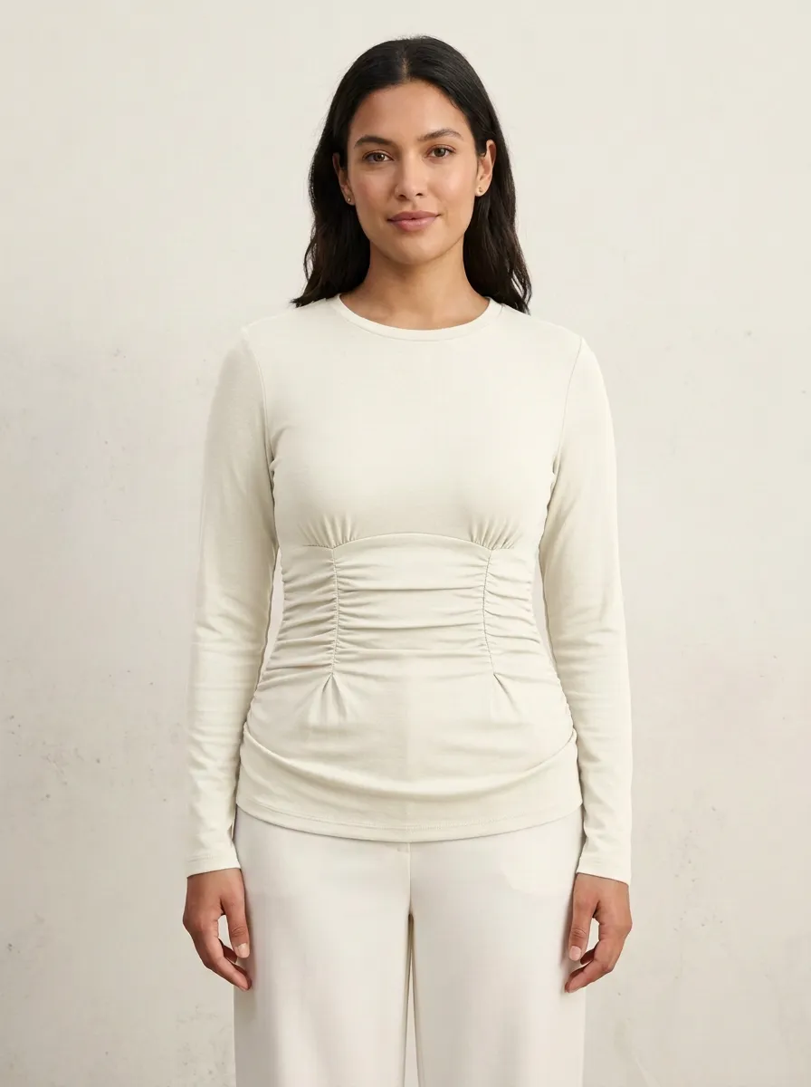 Waist-Ruched Ruched Long-Sleeve Top