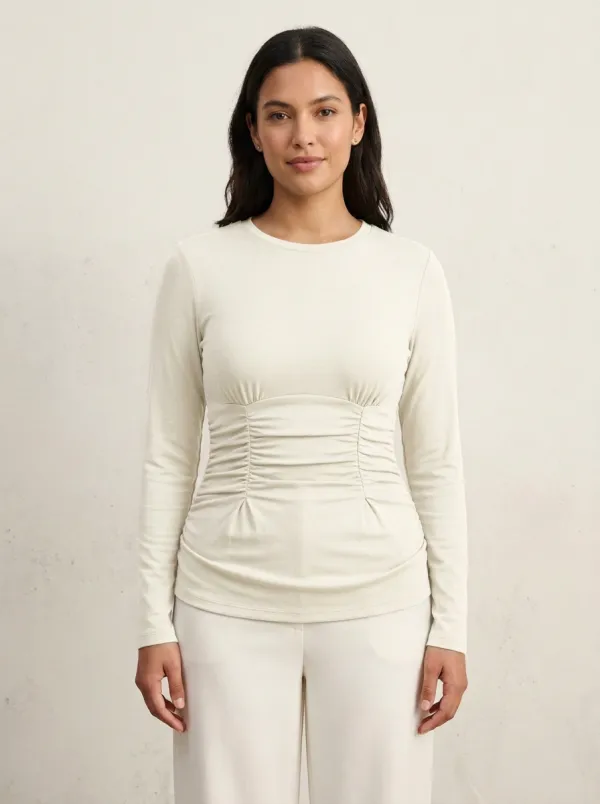 Waist-Ruched Ruched Long-Sleeve Top