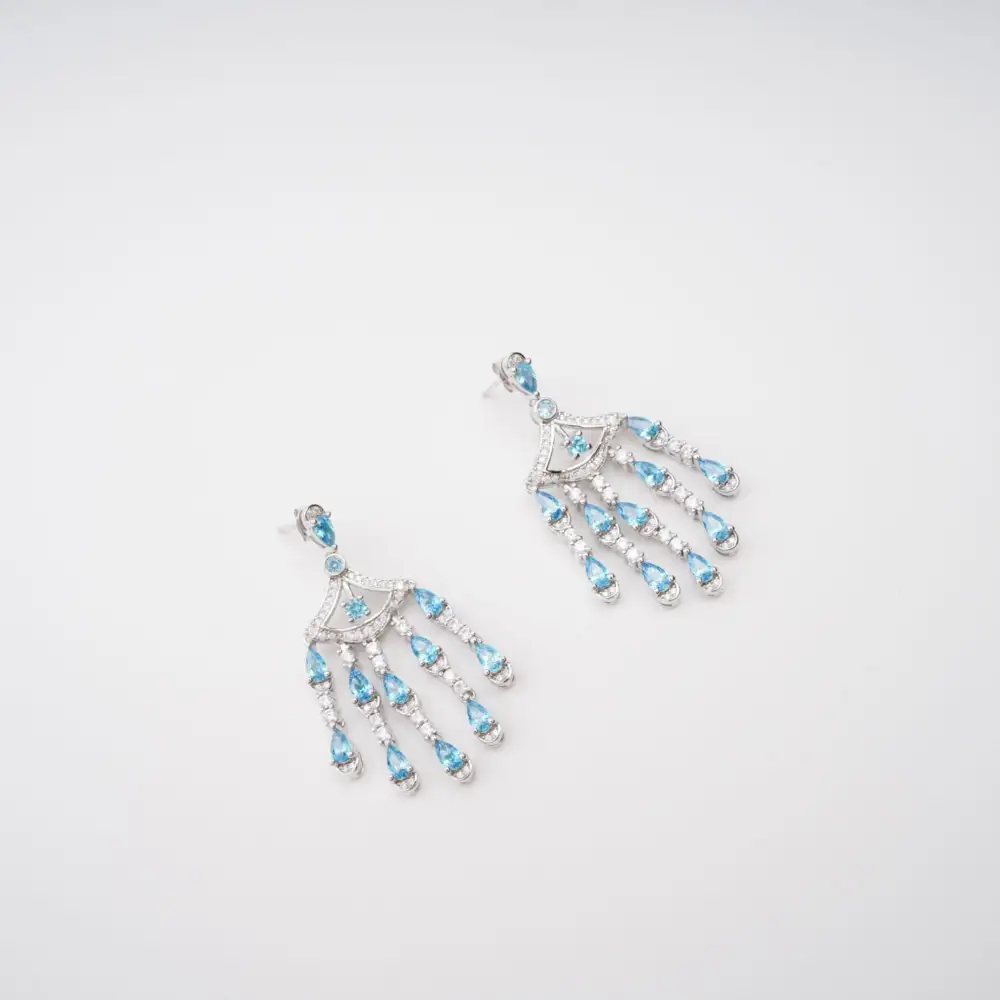 Blue Crystal Embellished Sterling Silver Earrings