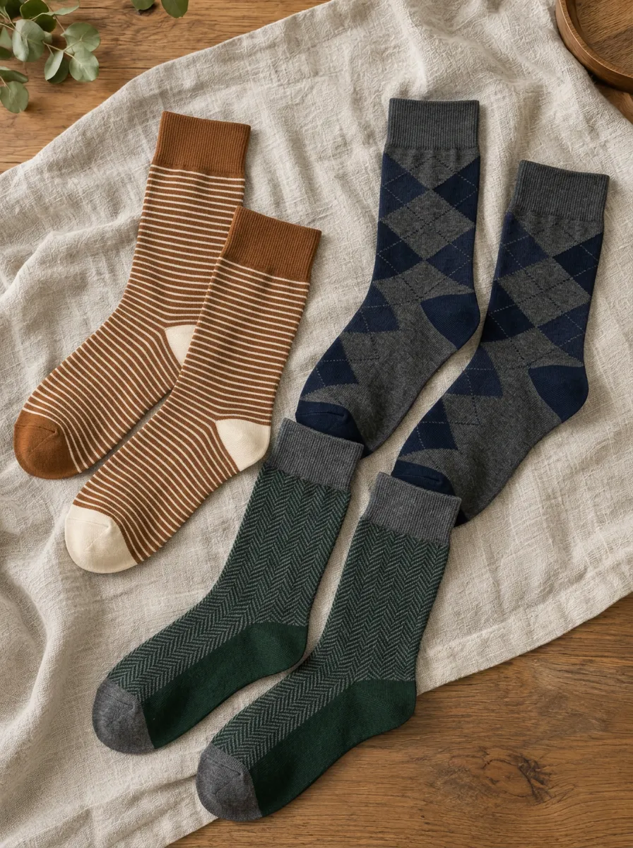 Men's Vintage Style Striped Argyle Herringbone Printed Socks Set
