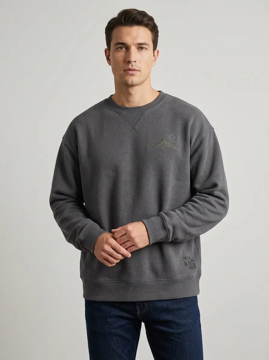 Men's Charcoal Outdoor Mountain Compass Fleece Sweatshirt