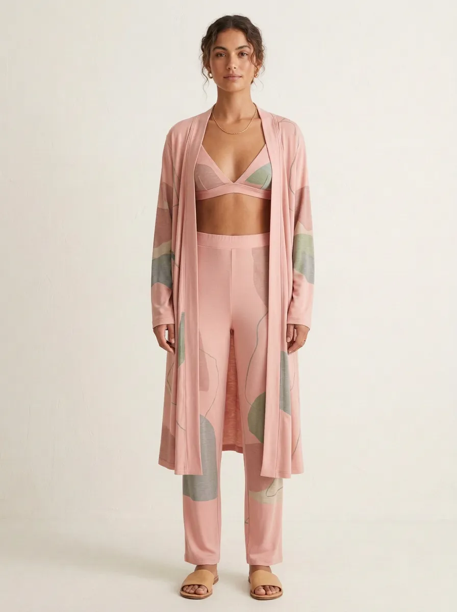 Abstract Linework Cardigan Lounge Set