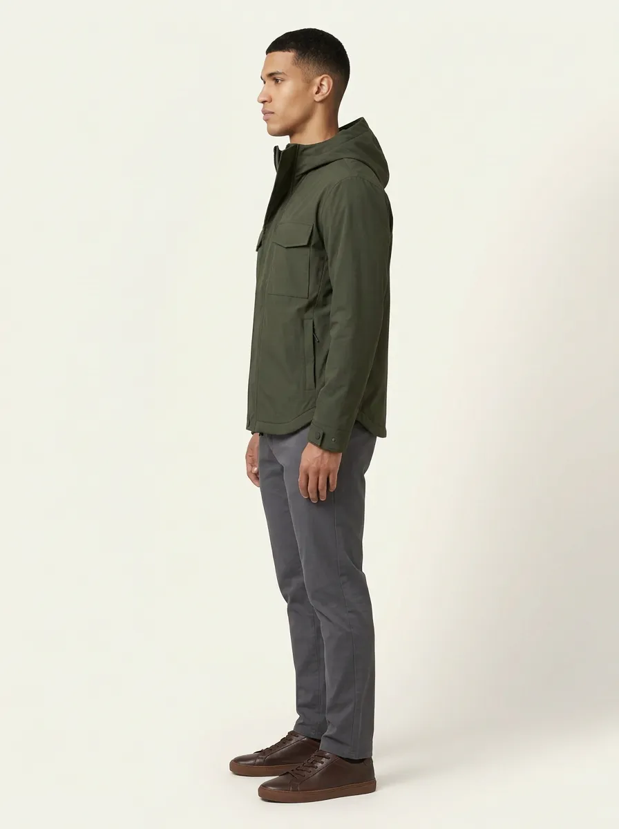 Men's High-Neck Hooded Side-Pocket Utility Jacket
