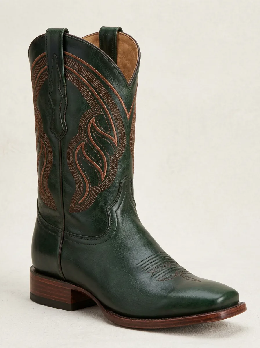 Men's Contrast-Stitch Square-Toe Western Boots
