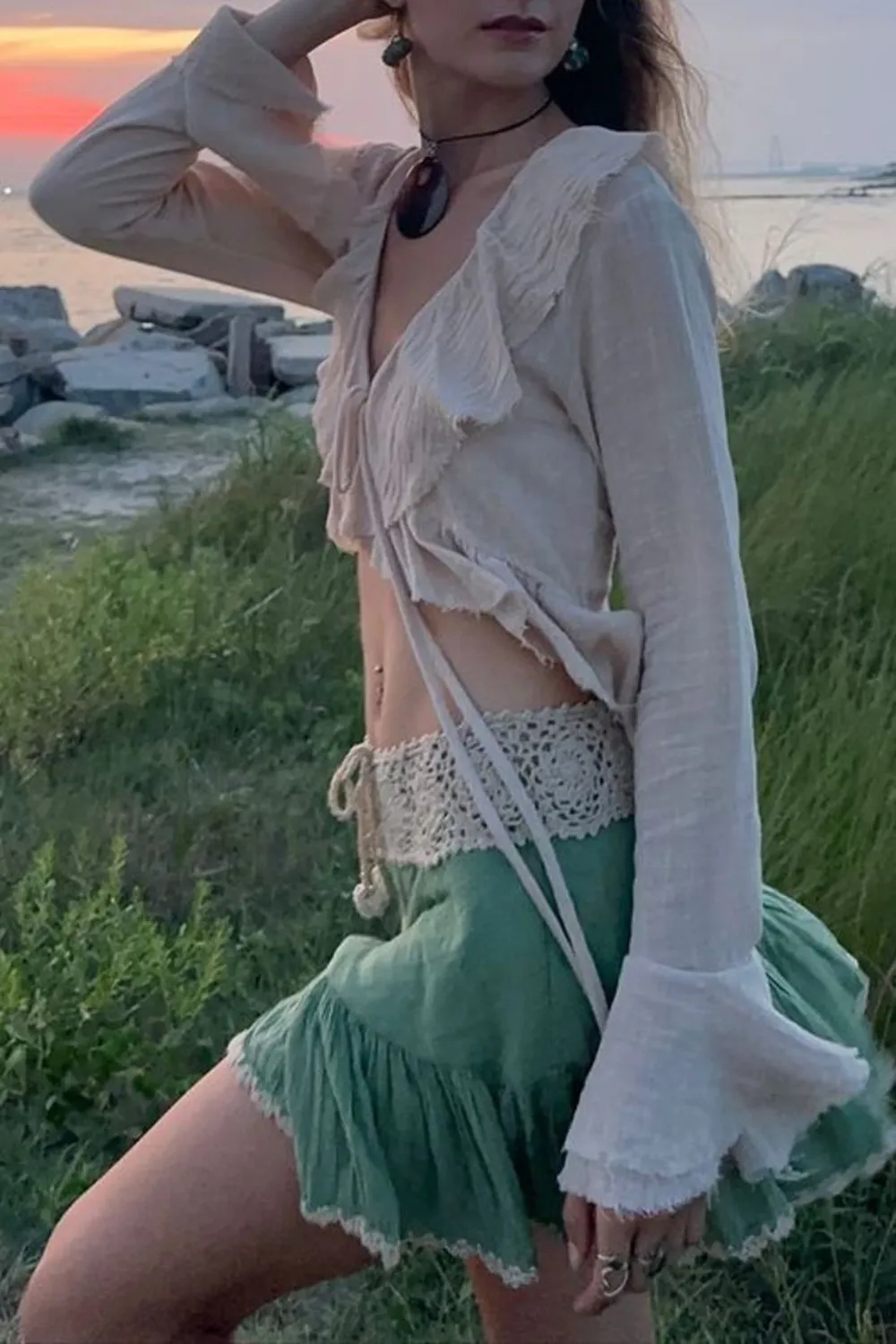 Beige Ruffle Blouse