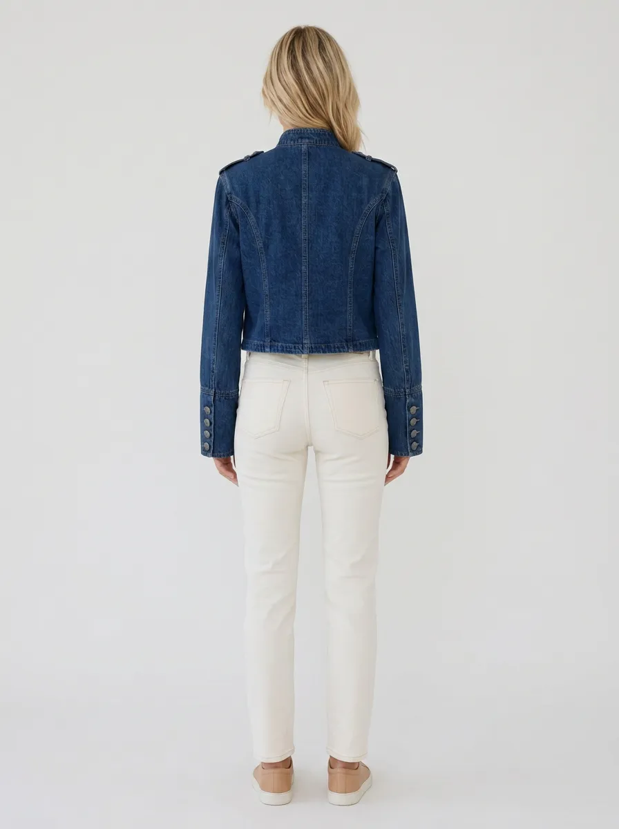 Women's Military Style Buttoned Denim Jacket