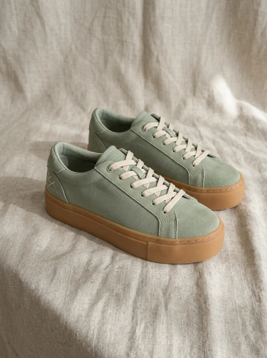 Women's Minimalist Sage Green Geometric Embroidered Canvas Shoes
