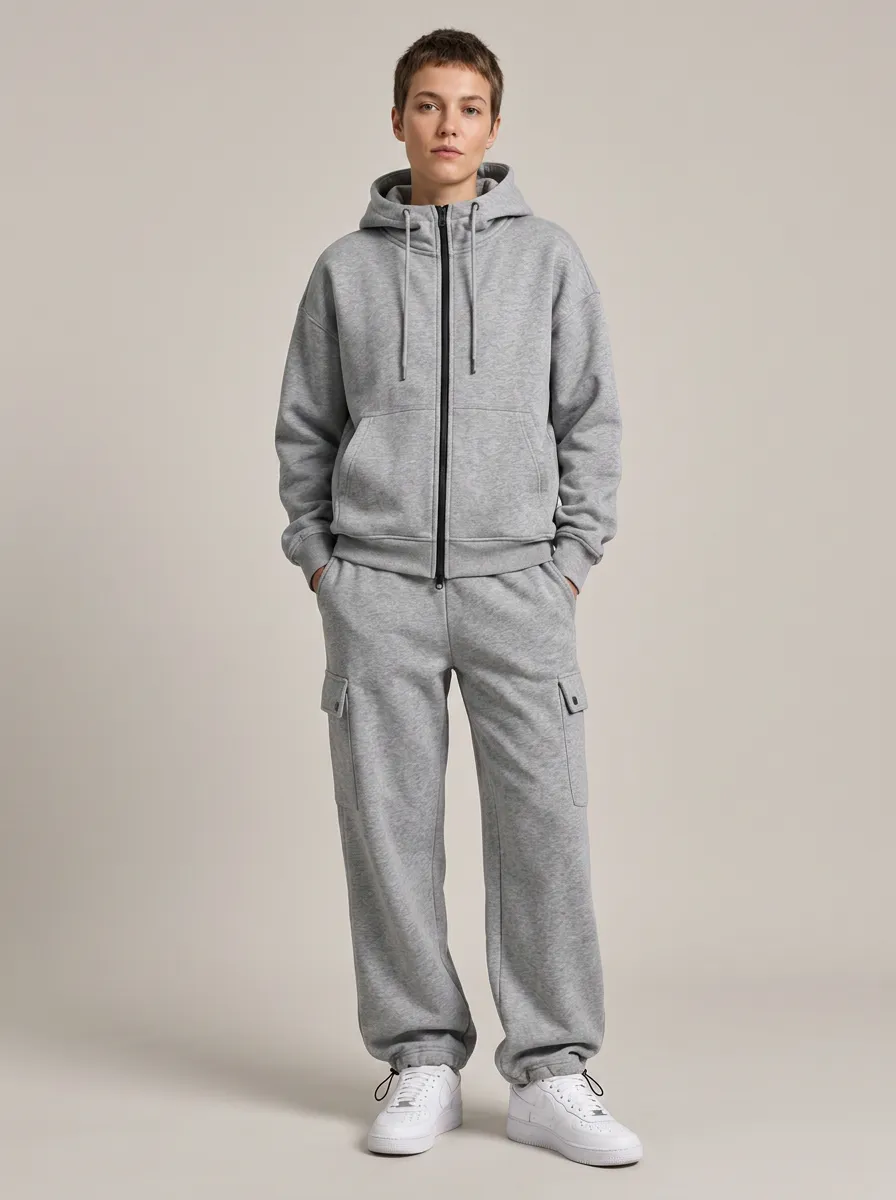 Unisex Printed Sport Essential Zip-Up Hoodie Sweatpants Set