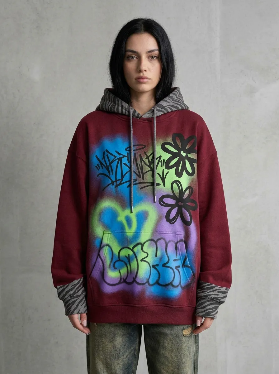 Unisex Graffiti Floral Oversized Hoodie
