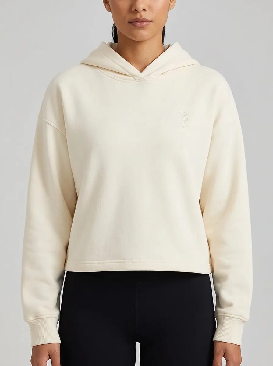Women's Minimalist Floral Line Art Printed Cropped Hoodie
