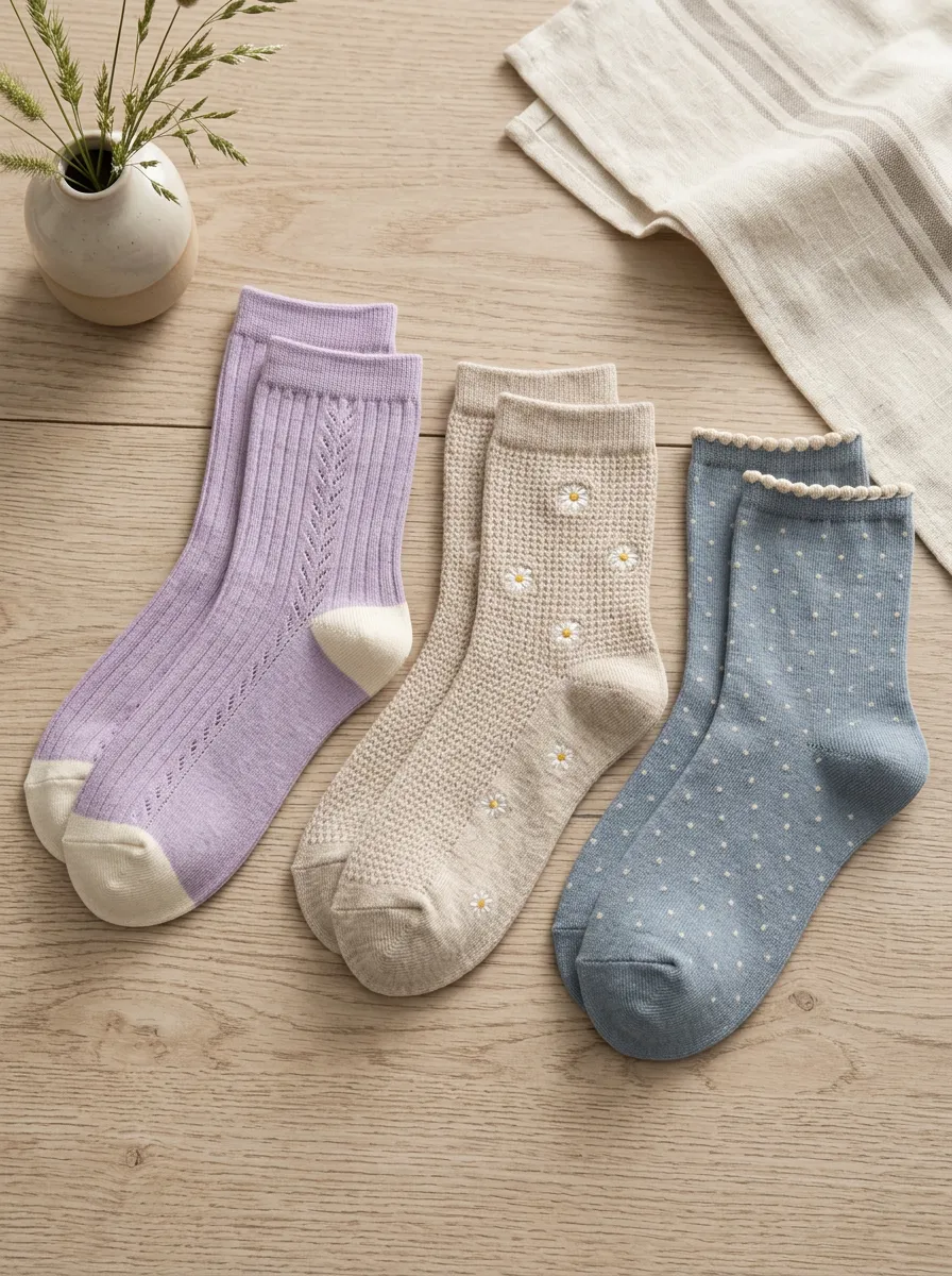 Women's Floral Daisy Polka Dot Printed 3-Pack Crew Socks