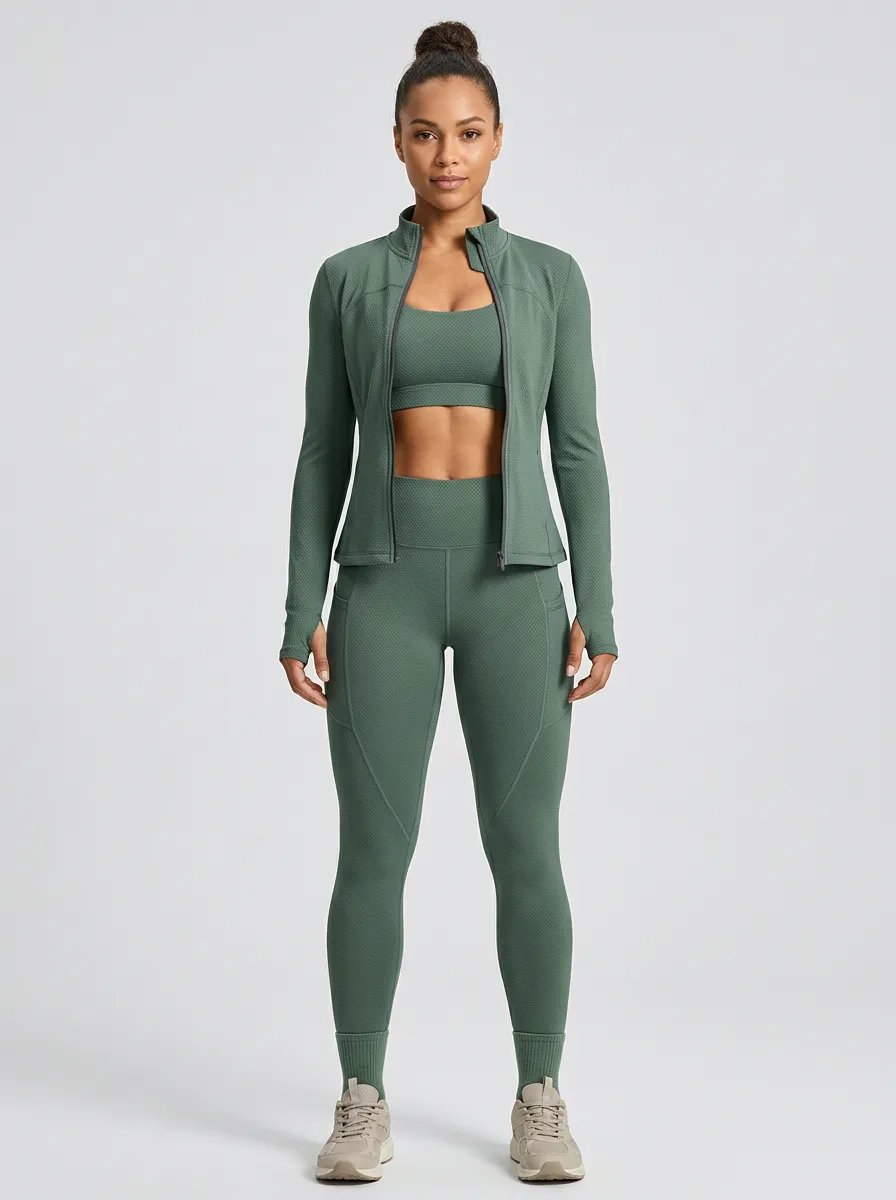 Training Textured Detail Look Women's Three Piece Activewear Set