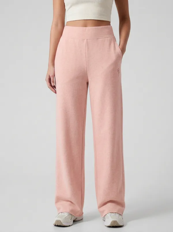Women's Minimalist Rose Embroidered Beige Printed Sweatpants