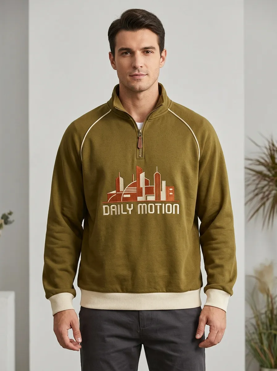 Outdoor-Inspired Half-Zip City-Skyline Men's Half-Zip Sweatshirt