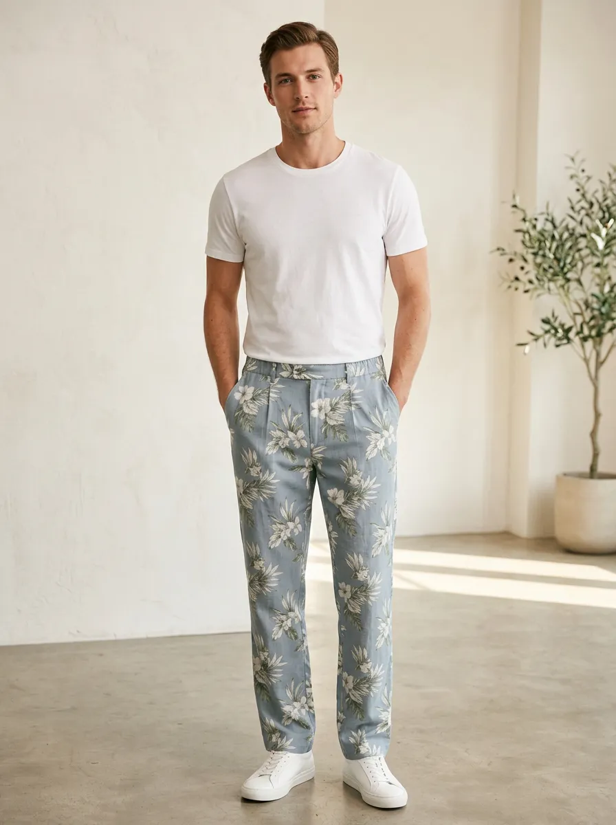 Modern Casual Graphic Print Floral Print Check Print Men's Printed Casual Pants