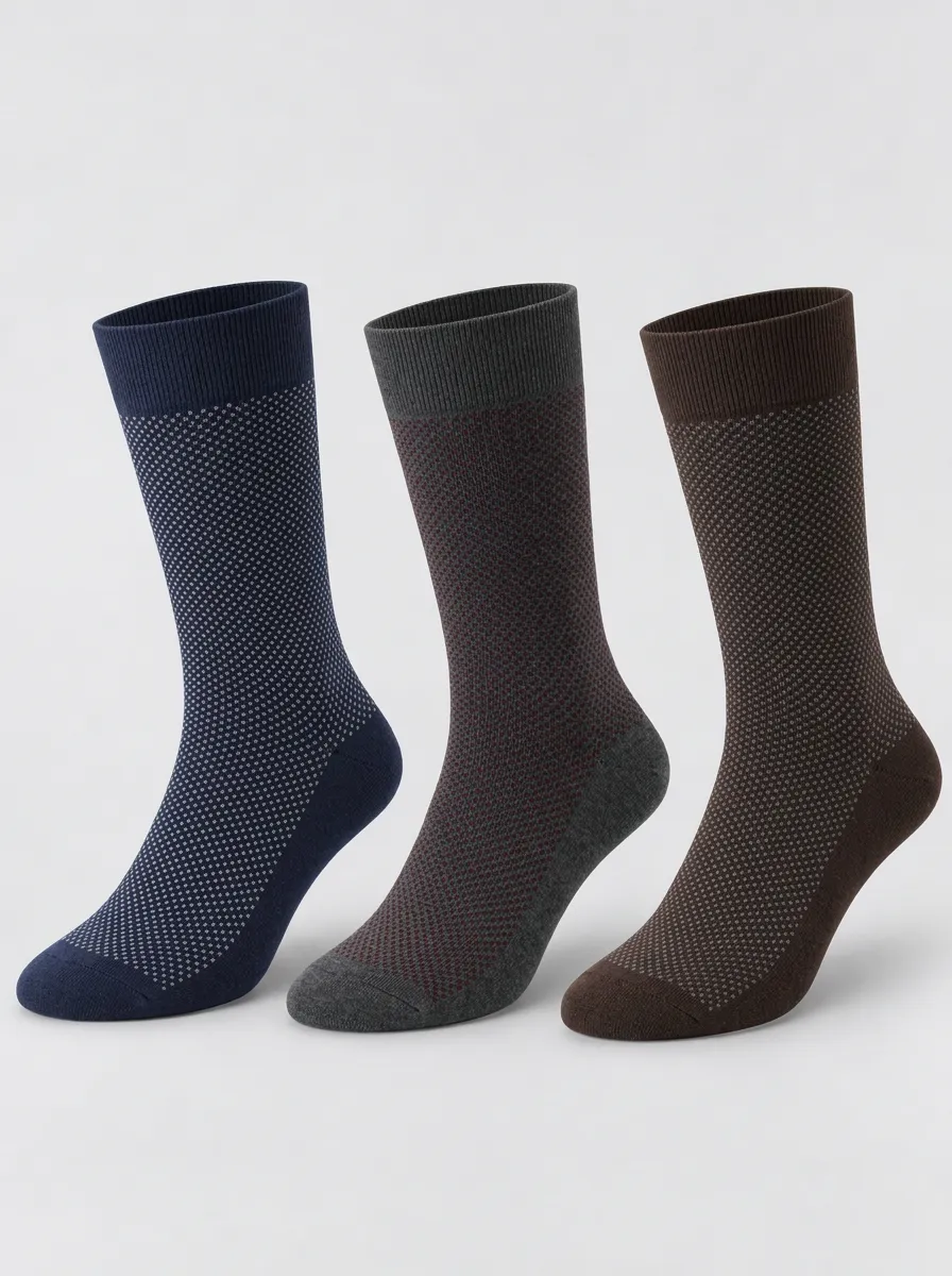 Men's Navy Micro-Dot Ribbed Crew Allover Socks 3-Pack