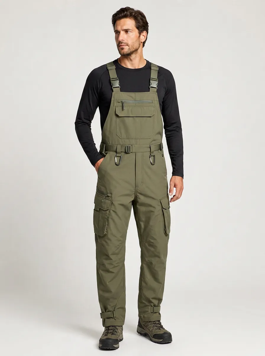Men's Outdoor Tactical Olive Green Multi-Pocket Cargo Overalls