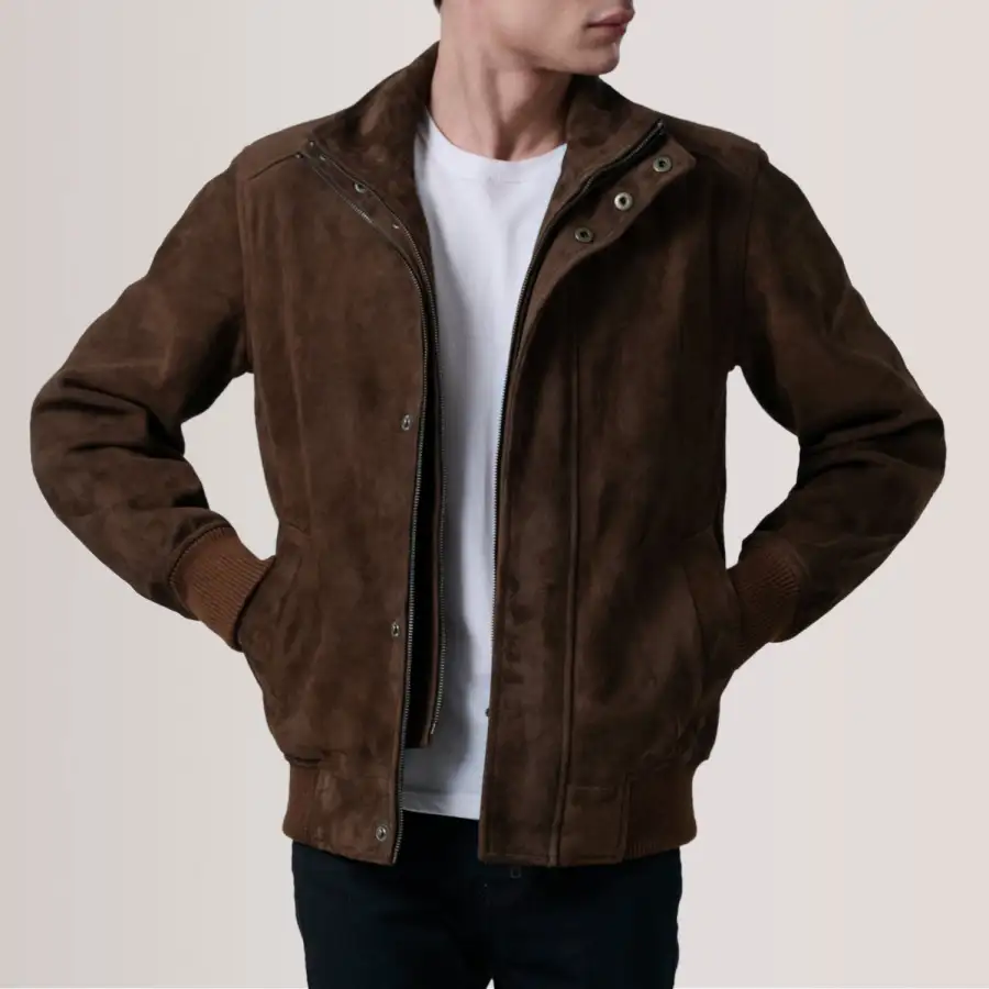 Men's Rugged Bomber Suede Jacket
