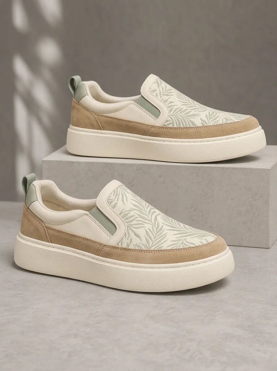 Men's Urban Botanical Leaf Pattern Printed Slip-on Shoes