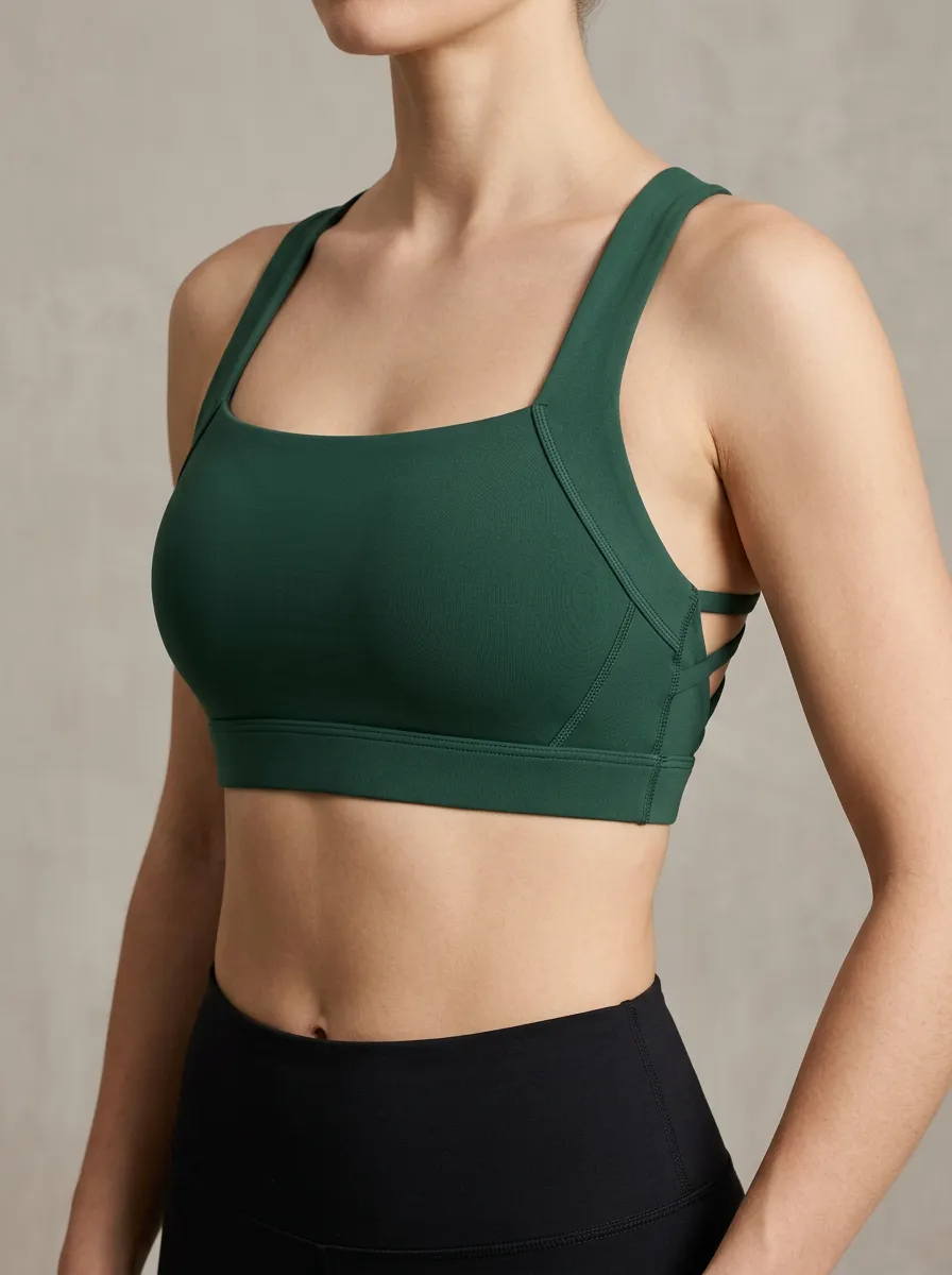 Women's Square Neck Strappy Back Side Strap Sports Bra