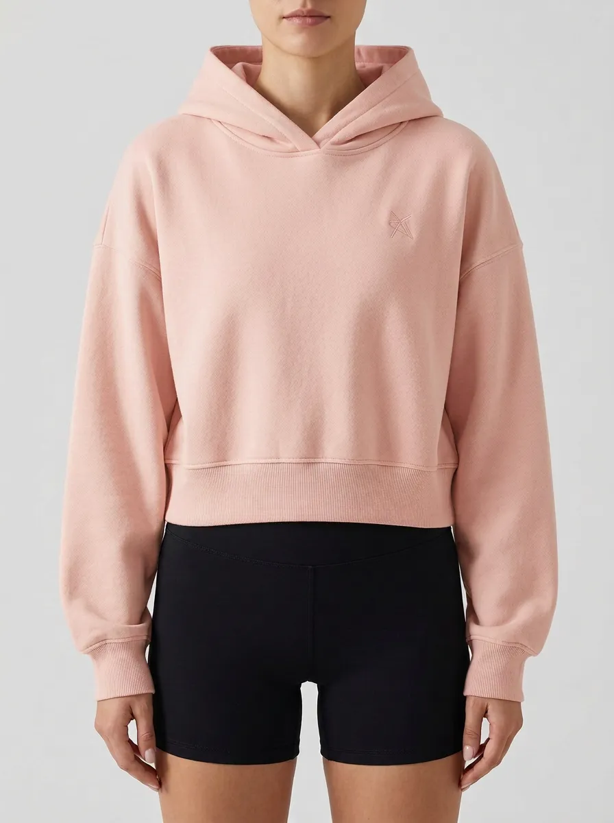 Women's Minimalist A1 Logo Embroidered Beige Cropped Hoodie