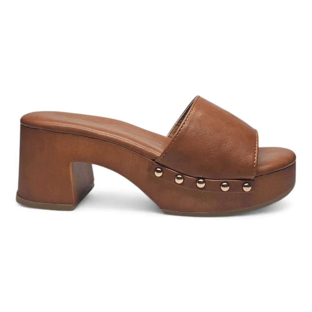 Oak Wooden Platform Open Toe Clogs
