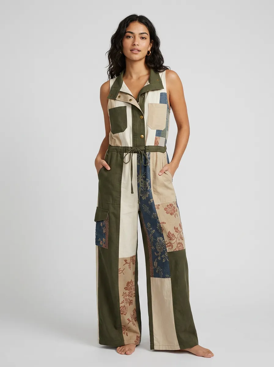 Women's Boho Style Floral Patchwork Printed Jumpsuit