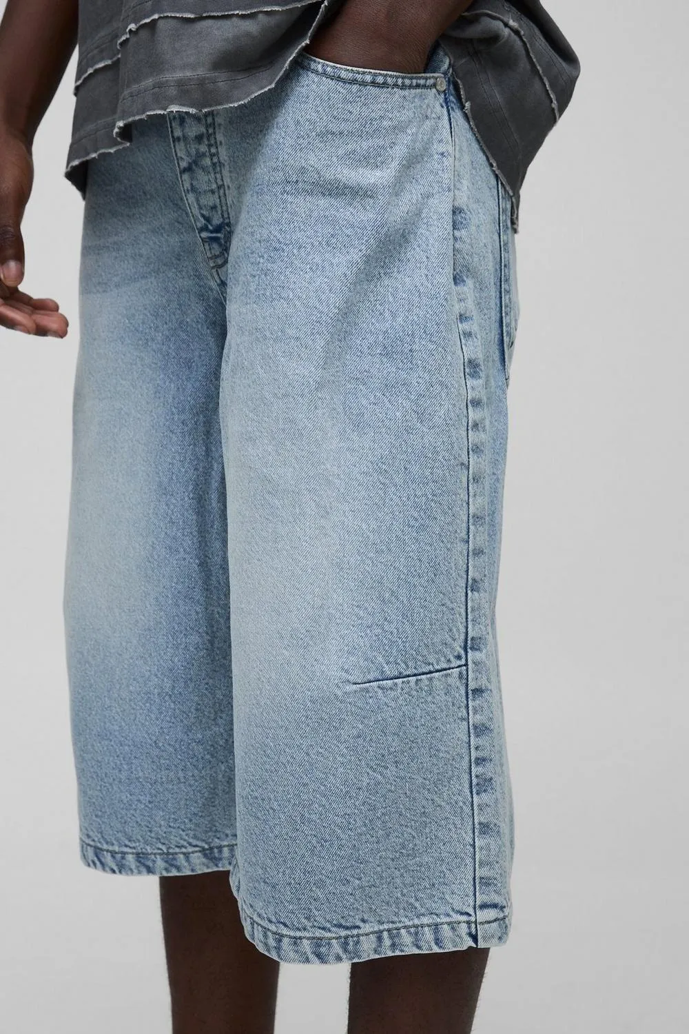 Long Line Denim Jorts In Light Blue Spring And Summer