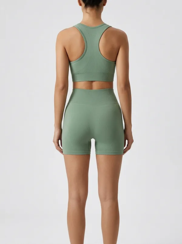 Practical Ribbed Texture Seamless Design Look Women's Tank Top And Sports Shorts Set