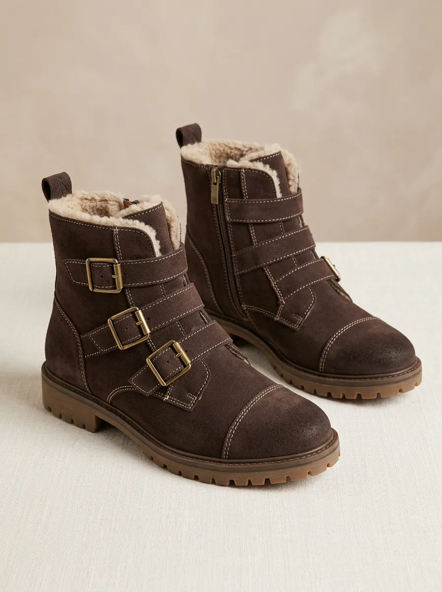 Easy-Wear Suede Look Faux Fur Lined Design Unisex Warm Boots