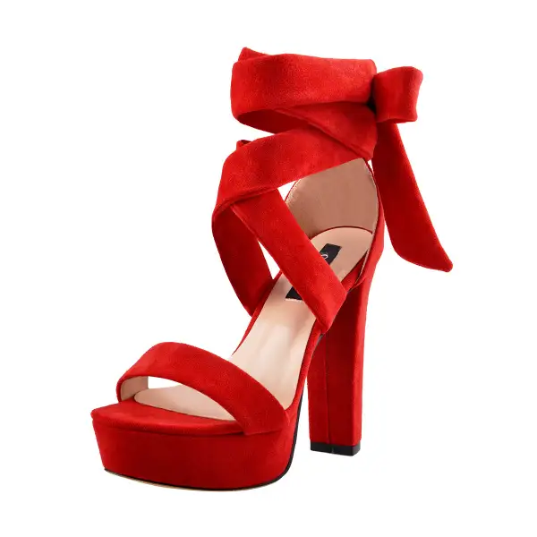 Suede Lace Up Platform Chunky High Heel Sandals