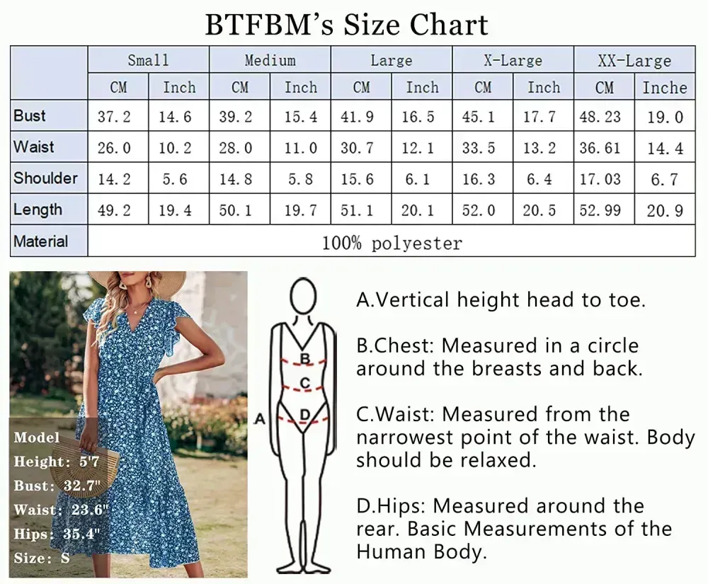 Women Summer Bohemian Floral Casual Wrap V Neck Ruffle Cap Sleeveless Belt A-Line Pleated Hem Swing Midi Sun Dress