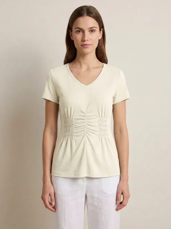 Fitted V-Neck Waist-Ruched Ruched T-Shirt