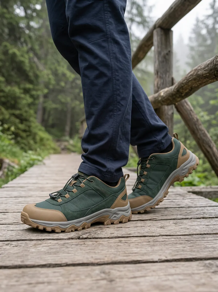 Men's Hiking Lover Green Brown Two-Tone Printed Shoes