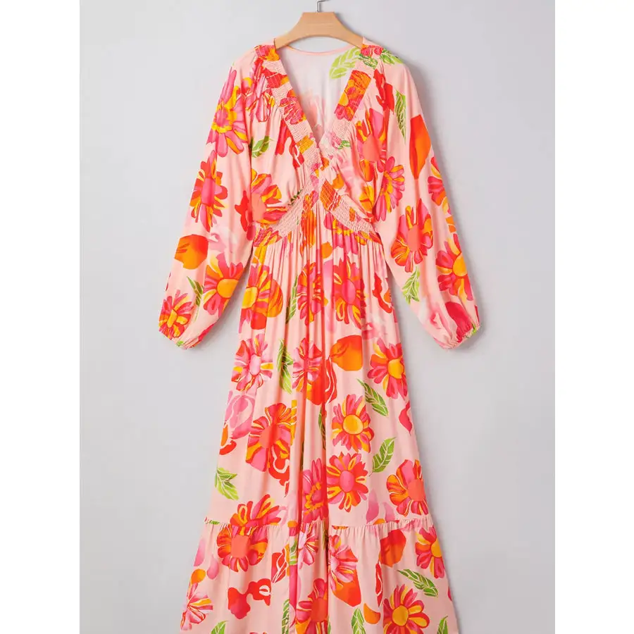 Smocked Floral Long Sleeve Maxi Dress
