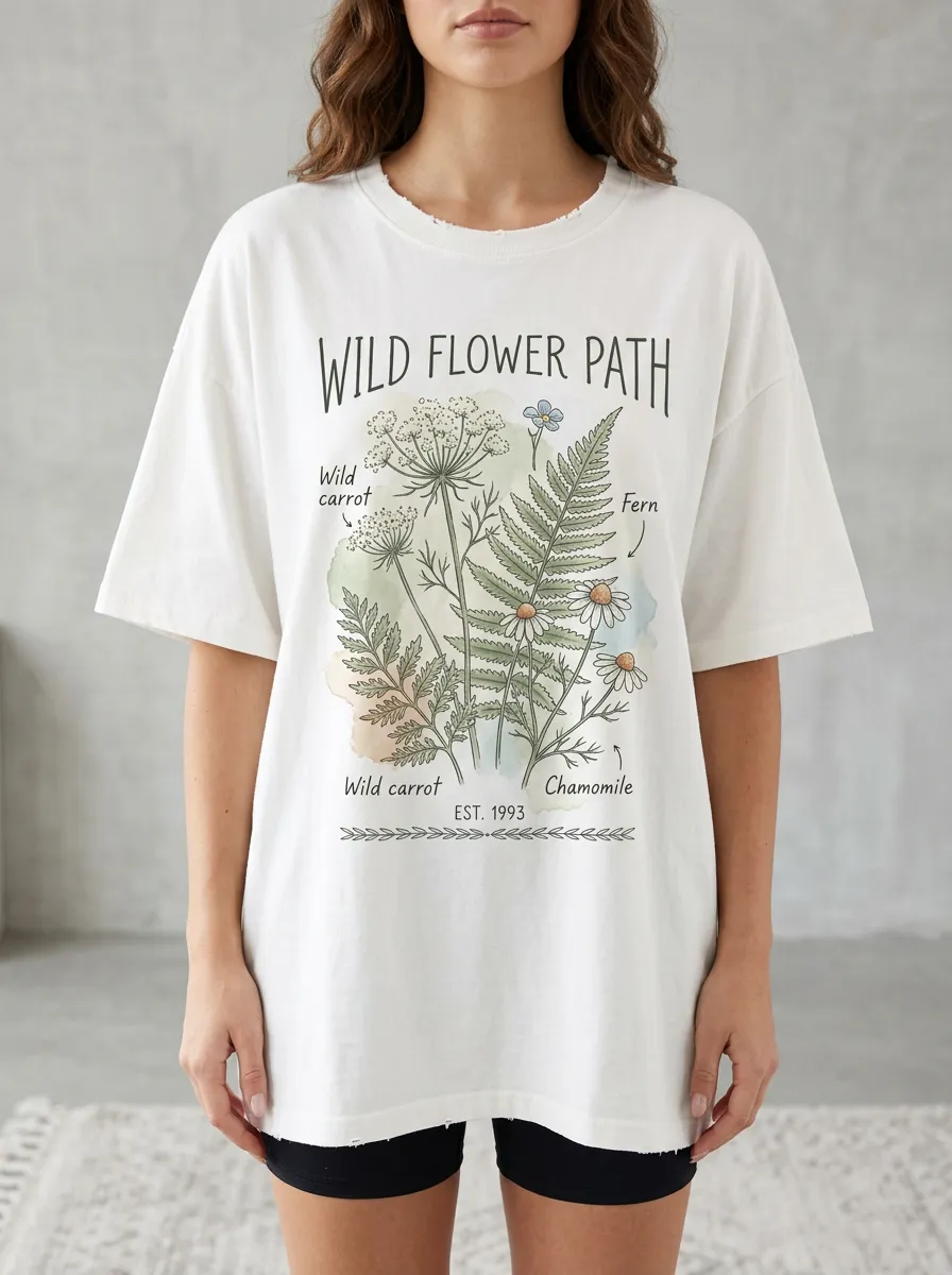 Women's Botanical Wildflower Path Graphic T-Shirt