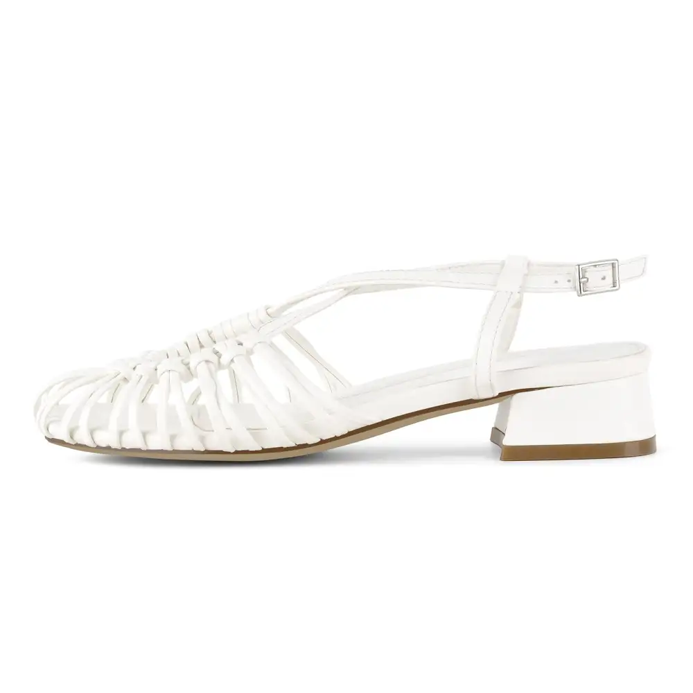 Square Toe Woven Cage Slingback Low Heel Sandals
