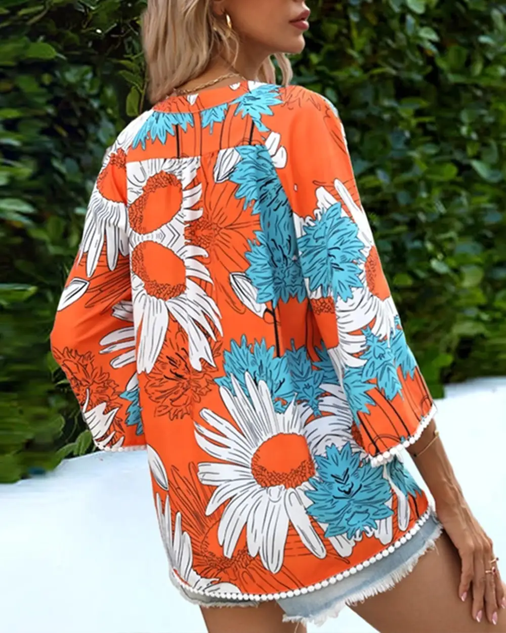 Layered Printed V Neck Blouse