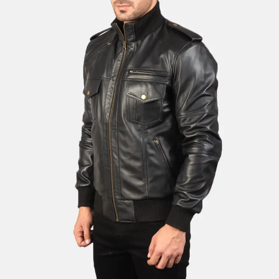 Men's Structured Bomber Leather Jacket