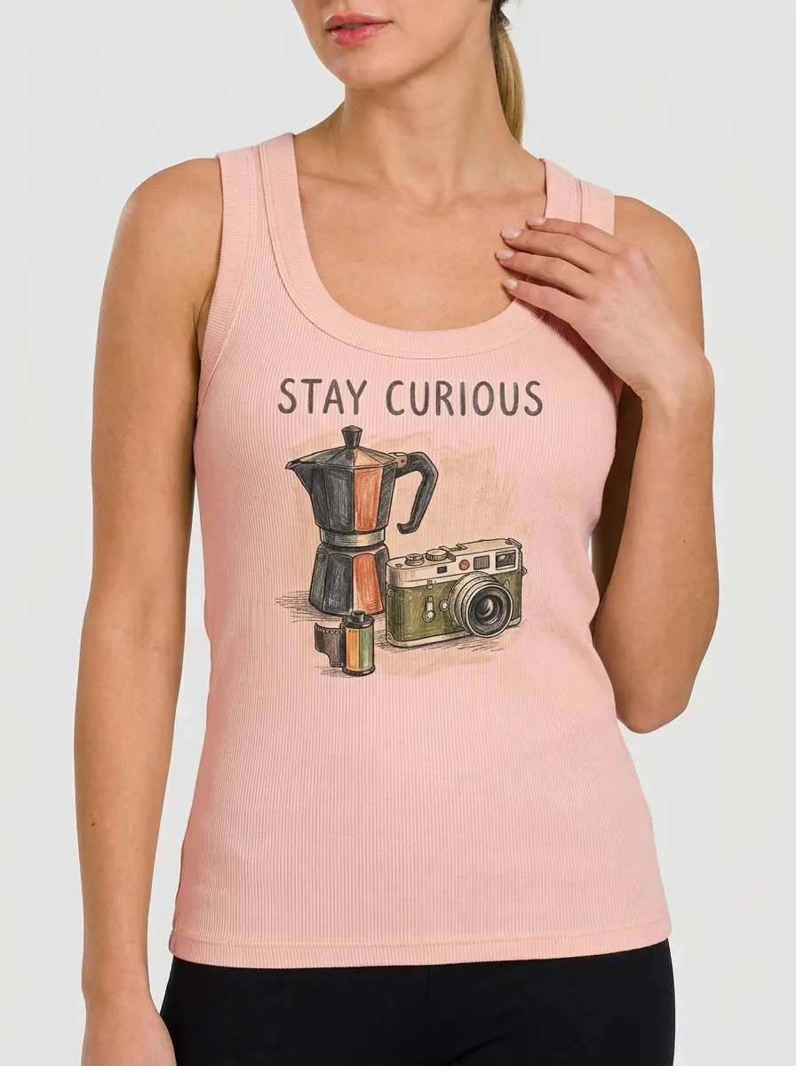 Women's Coffee Photography Stay Curious Graphic Tank Top