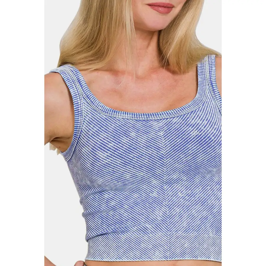 Washed Ribbed Scoop Neck Wide Strap Tank