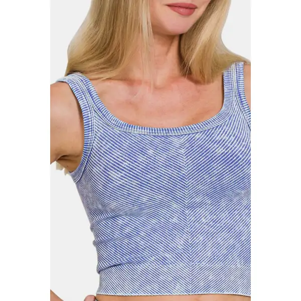 Washed Ribbed Scoop Neck Wide Strap Tank